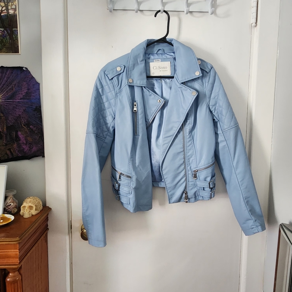 Ci Sono Women's Sky Blue VEGANLeather Jacket